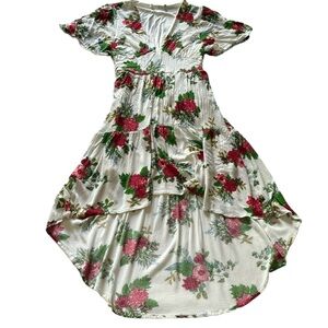 Flying Tomato Red and White Floral Dress with High Low Ruffle Hem